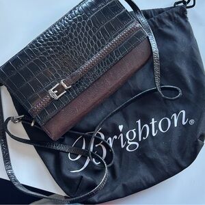 BRIGHTON - Black/Brown Crossbody Purse/Wallet Dust Bag Included